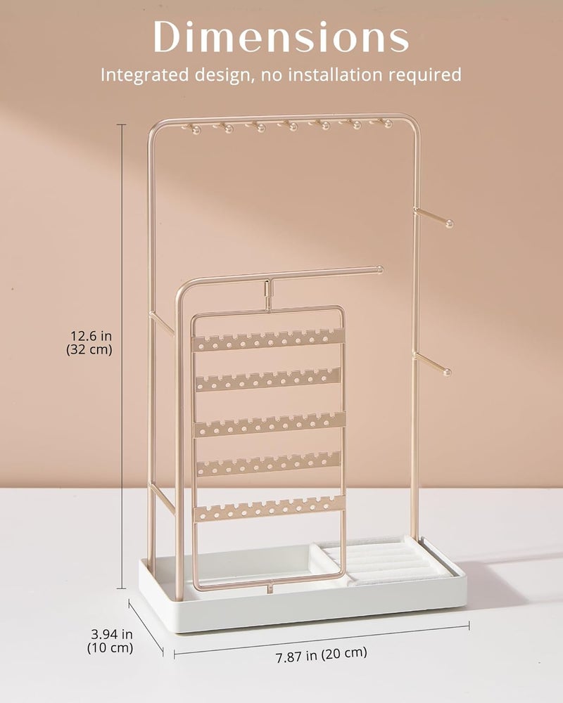 Procase Jewelry Stand Holder Organizer, Jewelry Display Storage with Ring Tray, No-Assembly Needed, Rotating Earring Bracelet Necklace Holder, Christmas Gifts Room Dorm Decor for Teen Girls -Champagne - Image 3